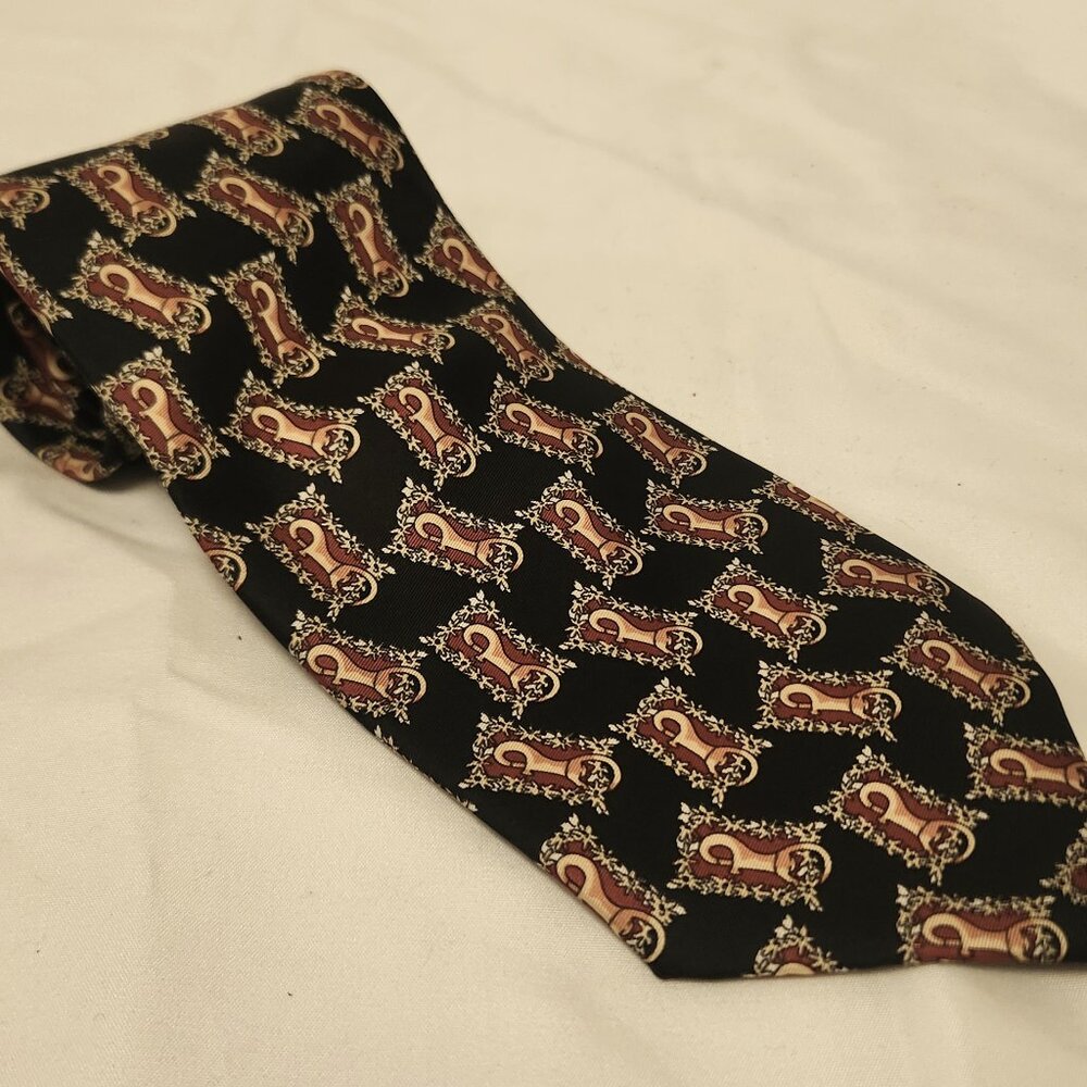 Fendi neck tie black gold red silk Italy